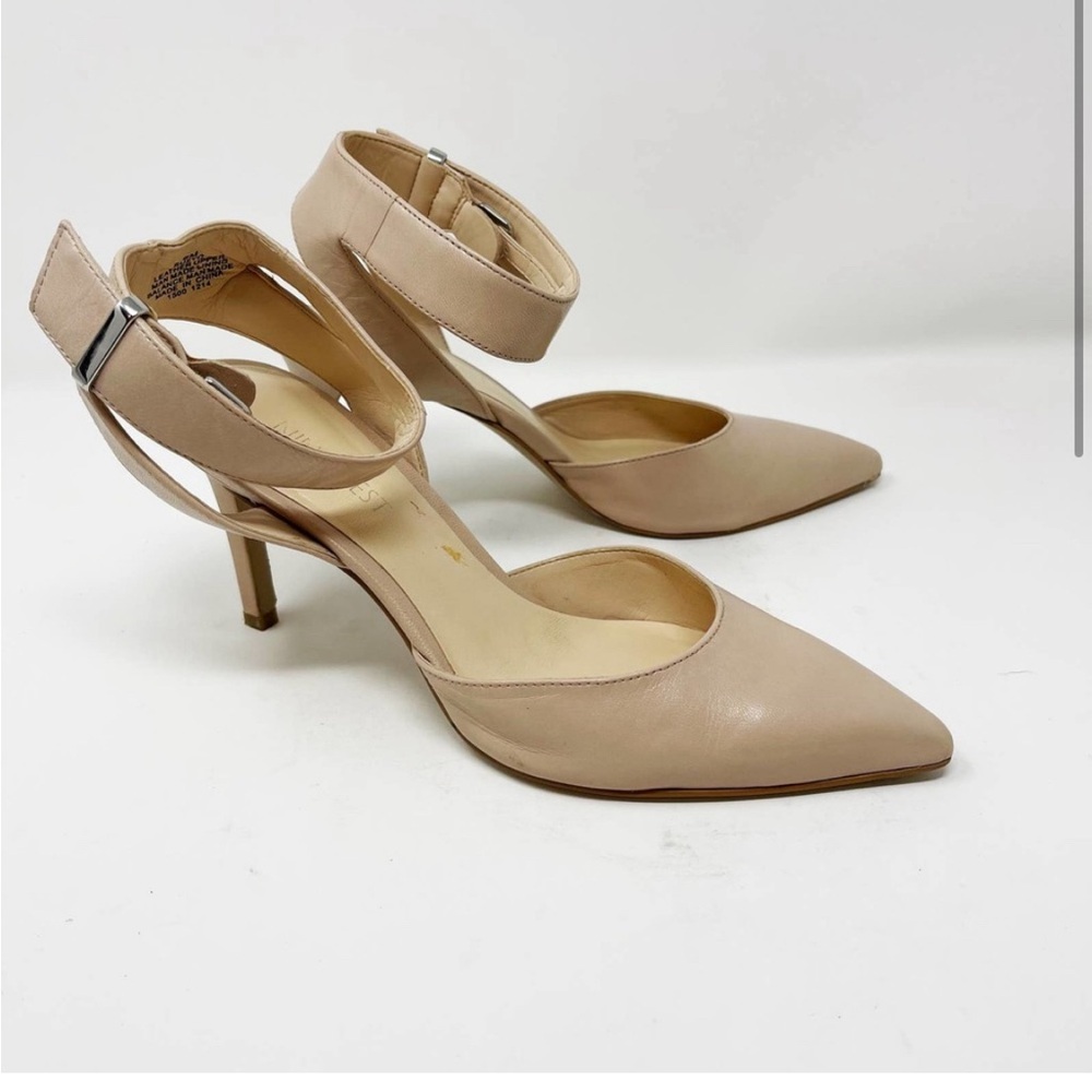 Nine West 6 Cream Natural Suzyo Pointed Toe Ankle Strap Pump Heels Leather
